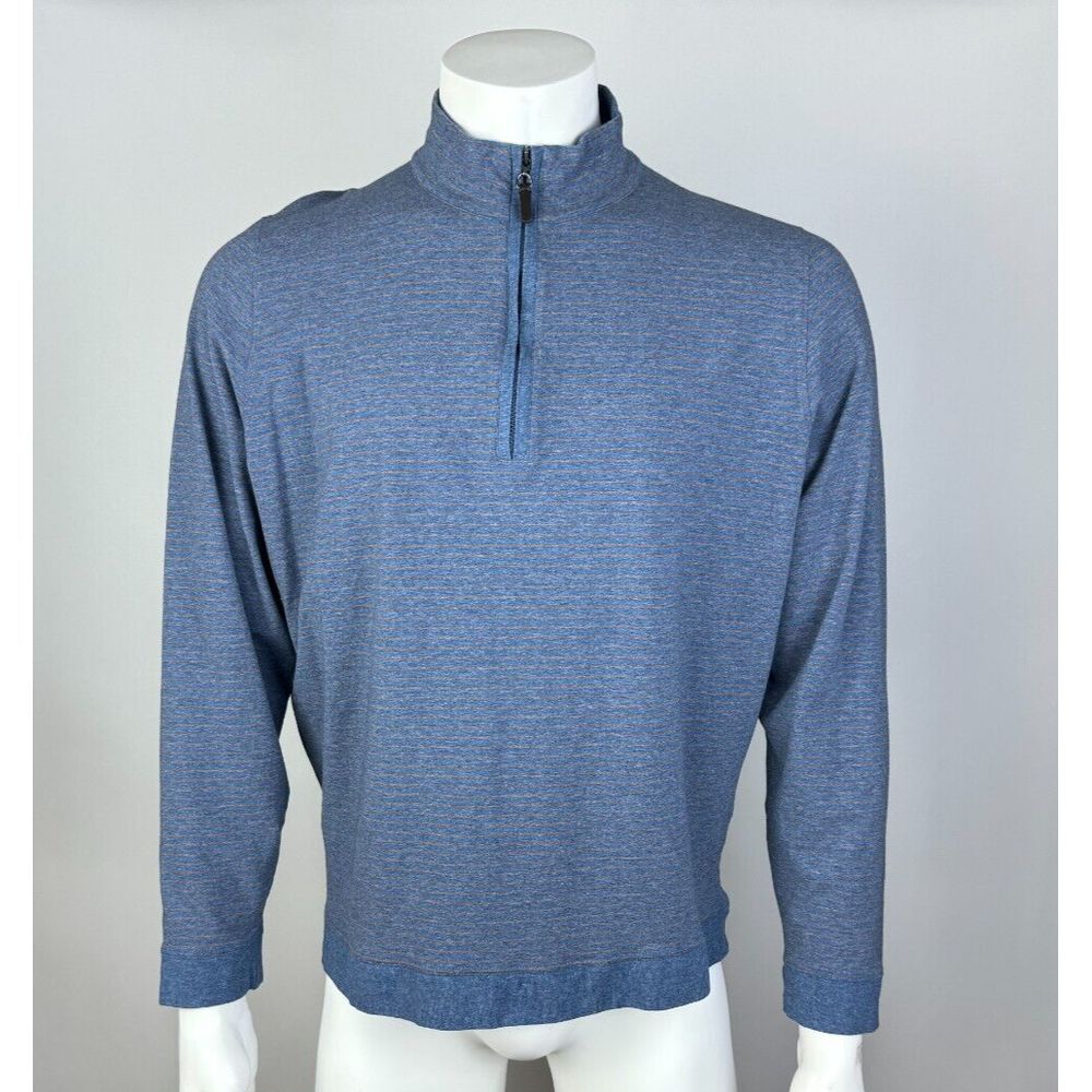 J Mclaughlin Clermont Cotton 1/4 Zip Top Mens XL EUC Long Sleeve Striped Stretch